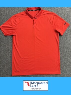 Nike Golf Dri Fit Polo Shirt Red Swoosh Athletic Golf Men Medium